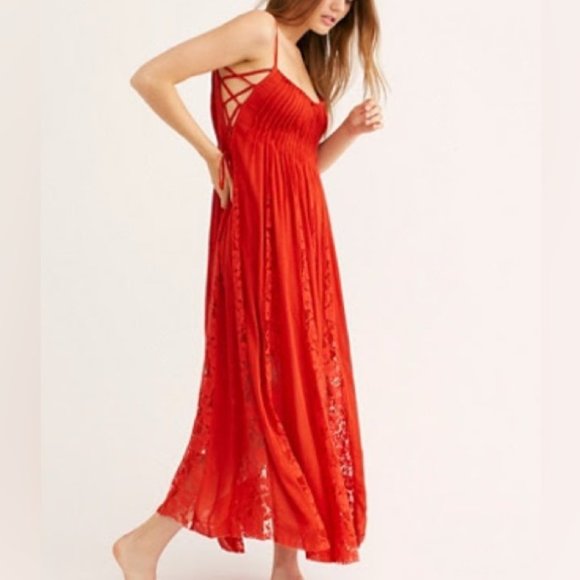 NWOT Free People Hailee Lace Up Sides Maxi Dress - Picture 1 of 4